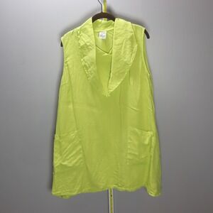 Match Point Linen Tunic Women Medium Lime Green Excellent Sleeveless Shawl Neck‎